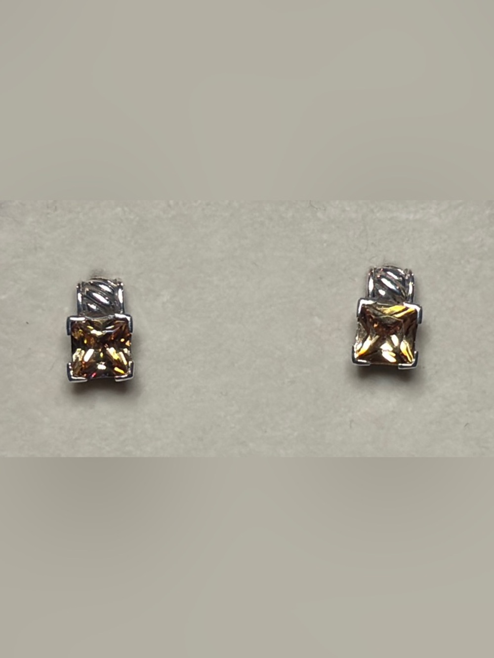 Sterling Silver 925 princess cut morganite cable motif stud earrings citrine